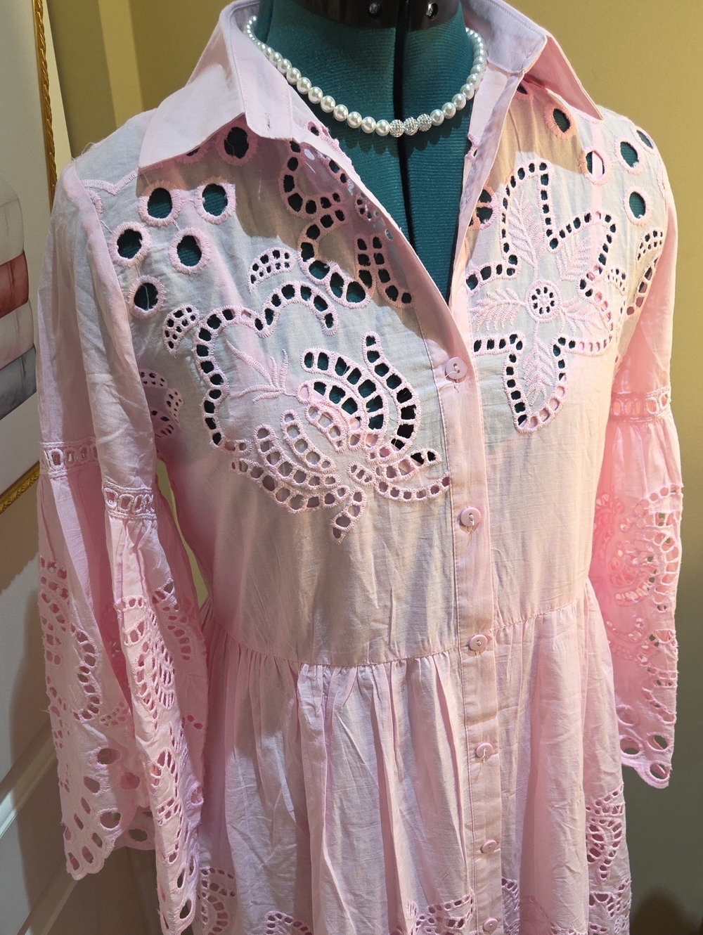 Nwt Large & Mediun Solitaire Pink Eyelet Maxi Dress - Picture 16 of 17